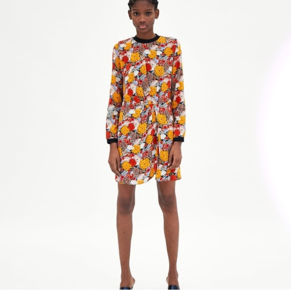 Zara Orange Black Bishop Sleeve Dress